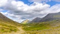 Mountain tundra with mosses and rocks covered with lichens, Hibiny mountains above the Arctic circle, Kola peninsula, Murmansk Royalty Free Stock Photo