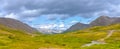 Mountain tundra with mosses and rocks covered with lichens, Hibiny mountains above the Arctic circle, Kola peninsula, Murmansk Royalty Free Stock Photo