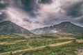 Mountain tundra with mosses and rocks covered with lichens, Hibiny mountains above the Arctic circle, Kola peninsula, Russia Royalty Free Stock Photo