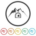 Mountain tunnel flat ring icon, color set