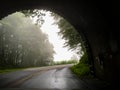 Mountain tunnel on a hazy day