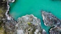 Mountain turquoise river, rocky banks aerial view. Drone shooting. Katun River, Altai