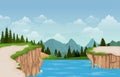 Mountain Valley Cliff Tree Nature Landscape Vector Illustration Royalty Free Stock Photo
