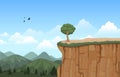 Mountain Valley Cliff Tree Nature Landscape Vector Illustration