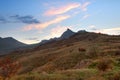 Mountain valley with cloudy sky sunset Royalty Free Stock Photo