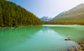 Mountain valley with emerald lake at the early morning Royalty Free Stock Photo
