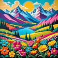 Mountain valley flower pop art beautiful color