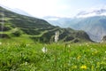 A mountain valley in the gorge of the Cherek-Balkar River in the vicinity of the Gymyhli tract. Caucasus 2021