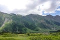 A mountain valley in the gorge of the Cherek-Balkar river in the vicinity of the Ushtulu tract. Caucasus 2021