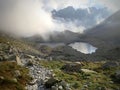 Mountain valley on a high tatra mountains-mountain valley in dense mist and clouds