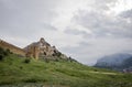 Mountain valley and medieval Genoese fortress of the 14th century in the Sudak bay on the Peninsula of Crimea Royalty Free Stock Photo