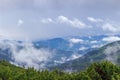 Mountain valley after rain against the distant mountain ridges