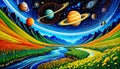 Mountain valley river flower bloom universe galaxy planet rotation astronomy