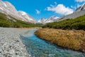 Mountain valley, river and snow peaks in Patagonia