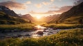 Golden Hour Wilderness Landscape: Realistic And Hyper-detailed 3d Rendering