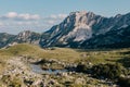 Mountain valley during sunrise. Natural summer landscape. Mountain peak green nature scenery. green hill landscape Royalty Free Stock Photo