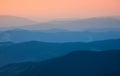 Mountain valley during sunrise. Sun shine in the morning. Natural landscape at the summer time. View from high mountains. Royalty Free Stock Photo