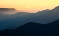 Mountain valley during sunrise. Sun shine in the morning. Natural landscape at the summer time. View from high mountains. Royalty Free Stock Photo