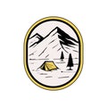 Mountain vector image with camp tent in a circular badge emblem logo concept