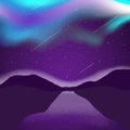 Mountain view with aurora borealis meteor and starry night sky wallpaper