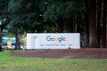 MOUNTAIN VIEW, CALIFORNIA, UNITED STATES - NOV 26th, 2018: Google Sign at the Google Campus next to the street Royalty Free Stock Photo