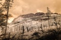 mountain view from forest. infrared image