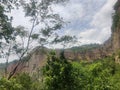 Mountain view greenary nature hill trees terrains cloud sky sunny