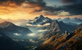 Mountains perspective, morning landscape vector with gradients Royalty Free Stock Photo