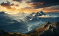 Mountains perspective, morning landscape vector with gradients Royalty Free Stock Photo