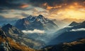 Mountains perspective, morning landscape vector with gradients Royalty Free Stock Photo