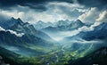 Mountains perspective, morning landscape vector with gradients Royalty Free Stock Photo