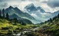 Mountains perspective, morning landscape vector with gradients Royalty Free Stock Photo