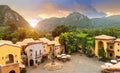 Mountain view and old Italian village style. Royalty Free Stock Photo