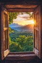 Mountain View from Open Window Royalty Free Stock Photo