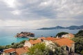 Mountain view from the Playground to the island with houses hotel