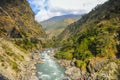 Mountain view with a river as a foreground in Nepal Royalty Free Stock Photo