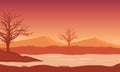 A Mountain View from the river bank which is in the beautiful afternoon. Vector illustration