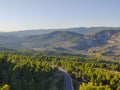 Mountain view, road, trees , sky Royalty Free Stock Photo