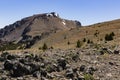 Mountain view, rock, trees and snow