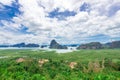 Mountain view sea with blue sky cloud land mark for tourists in Samed Nang Phi,Phang Nga,Thailand Royalty Free Stock Photo