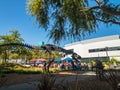 Employees working outdoors at Googleplex headquarters main office