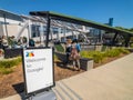 Employees working outdoors at Googleplex headquarters main office