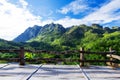 Mountain view from wooden balcony Royalty Free Stock Photo