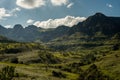 Mountain views on the Thukela hike to the bottom of the Amphitheatre`s Tugela Falls in the Royal Natal National Park, Drakensberg