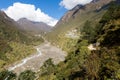 Mountain village above river stream. Royalty Free Stock Photo