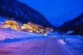 Mountain village in the Alps at dusk, Brand Austrian ski resort,  Bludenz, Vorarlberg, Austria Royalty Free Stock Photo