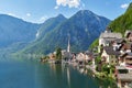 Mountain village in the Austrian Alps. Beautiful light in summer, Salzkammergut region, Hallstatt, Austria. Neutral colors. Royalty Free Stock Photo