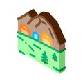 Mountain village isometric icon vector illustration