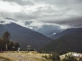 Mountain village during rain, cloudy and foggy weather Royalty Free Stock Photo