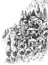 Mountain village sketch Royalty Free Stock Photo